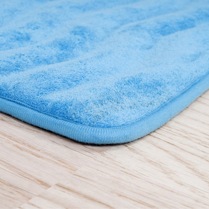 Ensemble de 2 tapis de salle de bain - Tapis de bain en mousse à mémoire de forme 32 x 20 po et 23 x 17 po avec imprimé ondulé texturé pour un décor de salle de bain élégant - Tapis de bain Tapis antidérapants lavables (bleu)