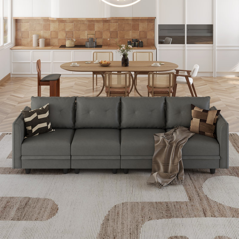 Canapé rembourré 4 places avec rangement Tomario, Polyester gris