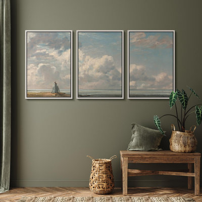 " Seashore Gaze Coastal Beach Scenery Nature Landscape Illustrations Modern Art Decor Rustic " 3 Piece Art Set