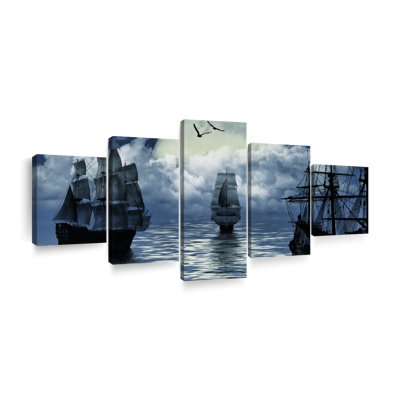 Vieux bateau à voile sur toile 5 pièces