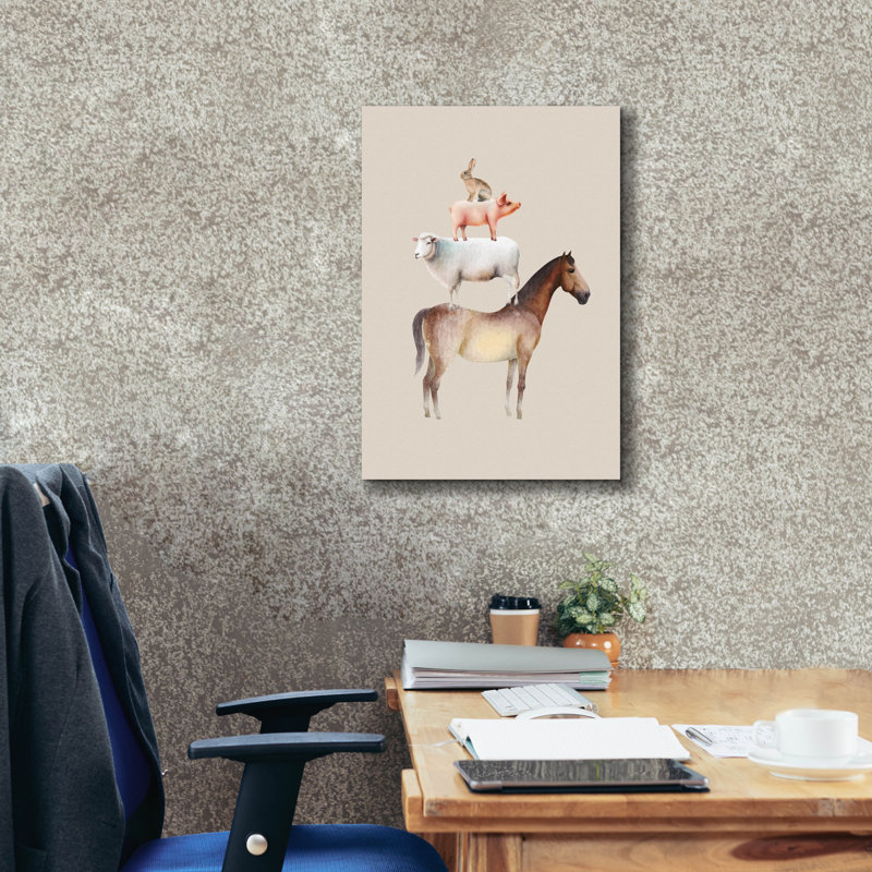 "Epic Graffiti" Horse, Sheep, Pig And Hare "par Svetlana Aleynikova, art mural sur toile, H 26 po x l 18 po