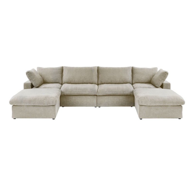 Kenda Ellerie 6 - Piece Upholstered Slipcovered Sectional, Khaki Linen Blend