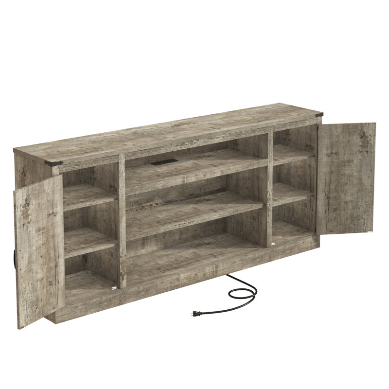 75" Farmhouse Tv Stand With Power Outlets For 75 80 85 Inch Tv, Large Tv Media Console With Storage Cabinets & Adjustable Shelves