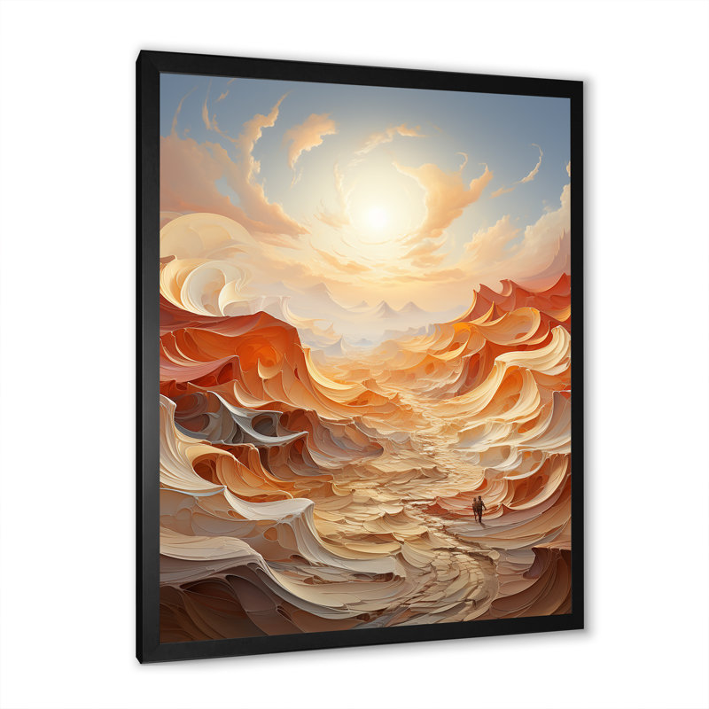 Reproduction sur toile de paysage de sable en spirale surréel, Cadre photo noir, H 32 po x l 24 po x P 1 po
