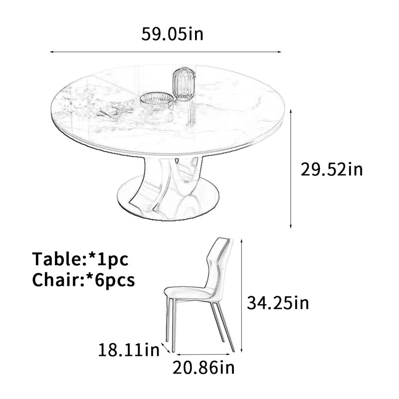Round dining table with rock slabs, 29.52"H x 59.05"L x 59.05"W