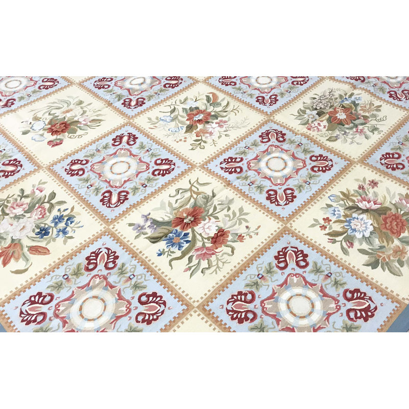 Hand-Knotted High-Quality Yellow and Blue Area Rug
