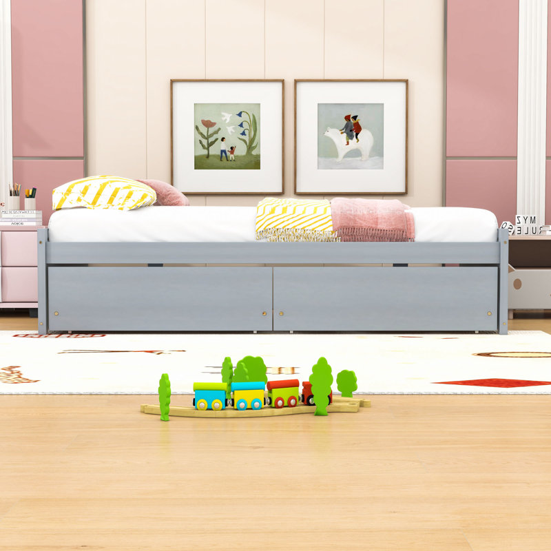 Lit plateforme simple avec tiroirs Comsa, gris
