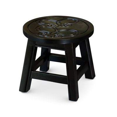 Step Stool With Butterfly Decoration - Brings A Playful Touch To Your Home Decor Finish Wooden Maple Leaf Carving Adds Natural Look