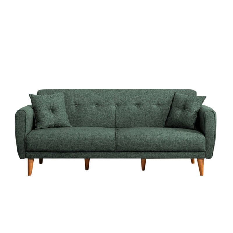 80.7'' Upholstered Tufted Convertible Sofa, Green 100% Linen