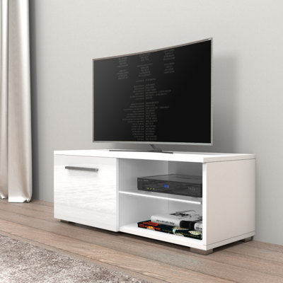 Asbury 15.75" Modern TV Stand with LED Lighting, High Gloss Finish