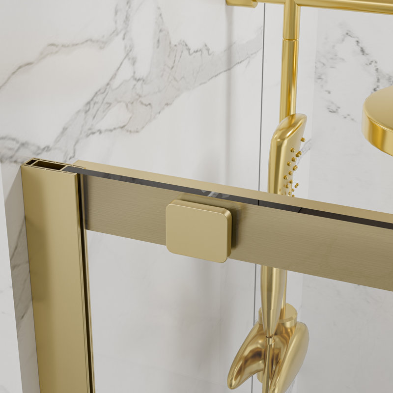 44"-48"W X 74"H Single Sliding Semi-Frameless Shower Door With Clear Glass, Brushed Gold