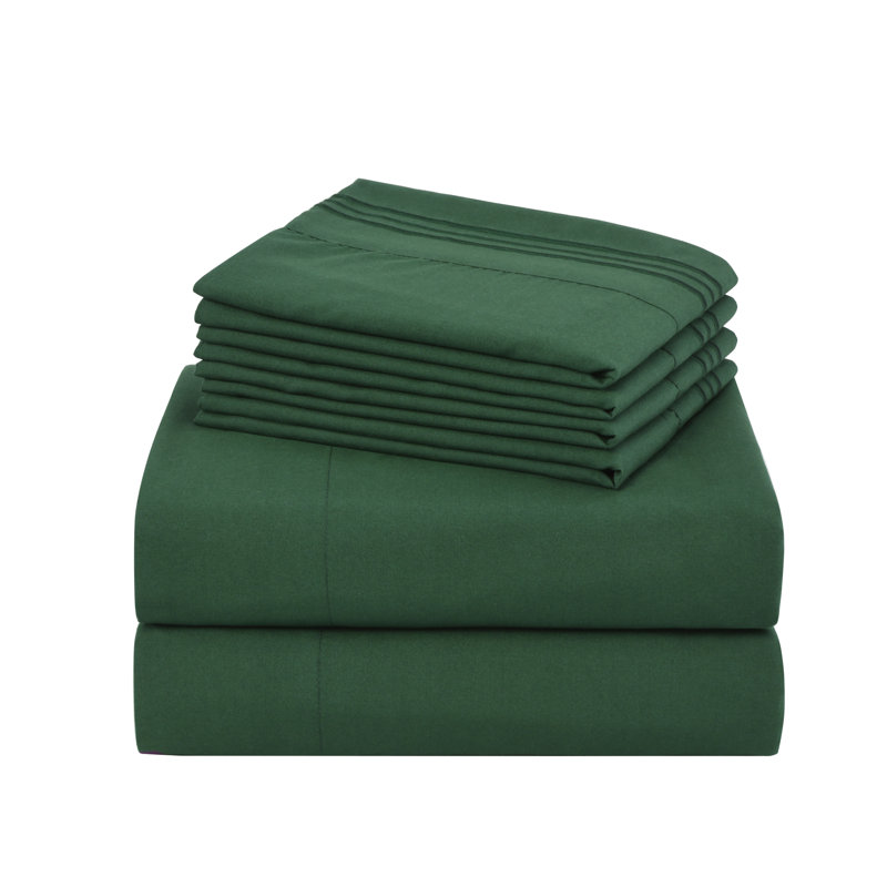 4/6 Pcs Soft Solid & Embroidery Bed Sheets Set, King, Green