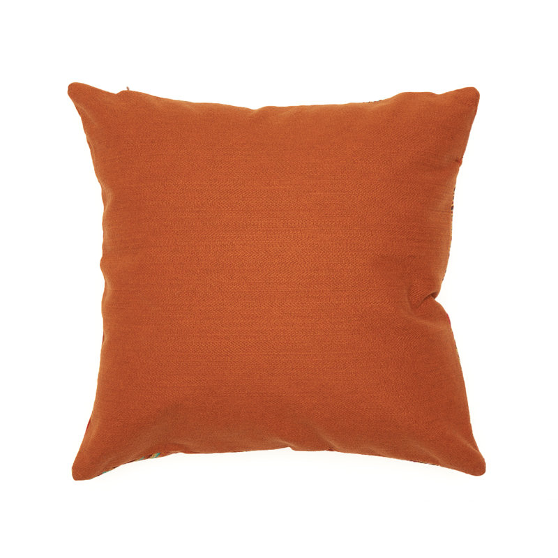 Orange Embroidered Round Polyester Indoor/Outdoor Pillow