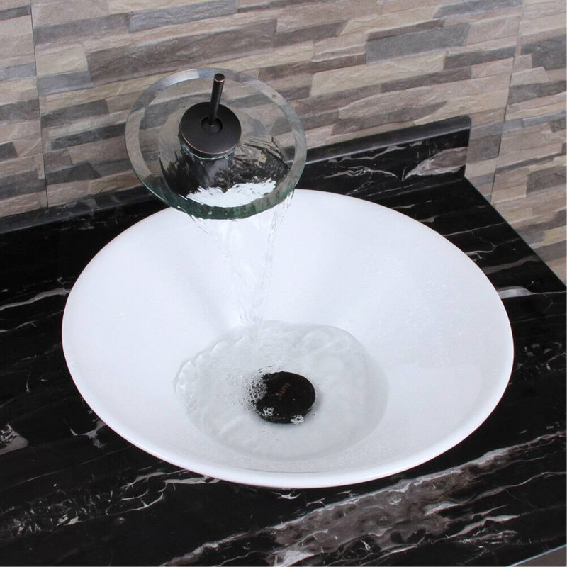 Ceramic Round Above Counter White Bathroom Sink Art Basin