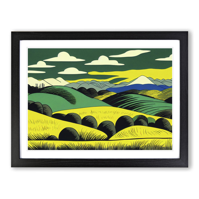 Pop Meadow Landscape Vol.4 Abstract 1 Piece Single Picture Frame Wall Art, 34cm H x 46cm W x 2cm D, Black