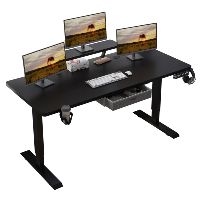 Bureau debout à hauteur réglable avec couche Lasherrie, H 49 po x l 63 po x P 30 po, Noir, noir, noir, noir