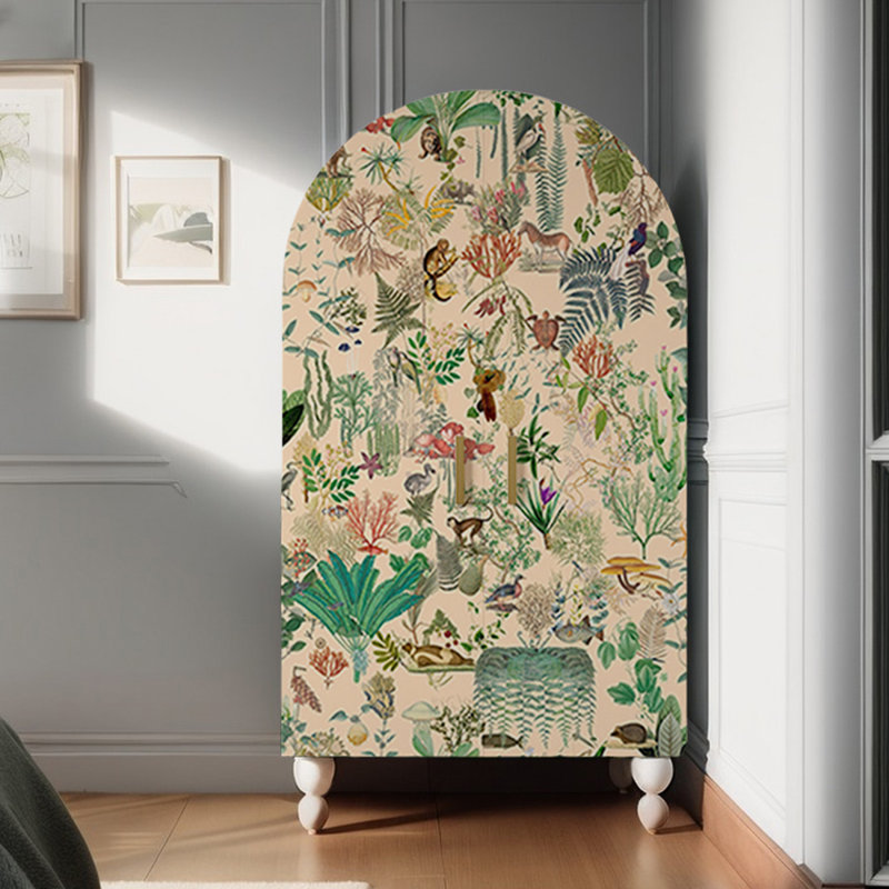 Armoire en bois à double porte arquée, Ivoire blanc