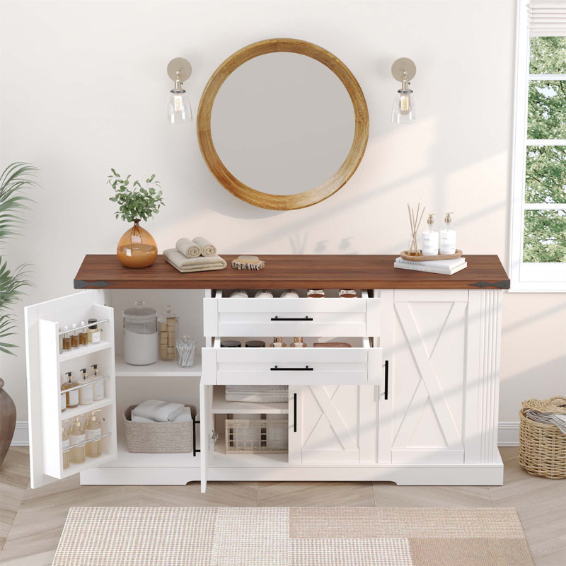 Armoire de rangement 63 pouces avec 2 tiroirs et tablettes réglables, idéale pour la cuisine et le salon