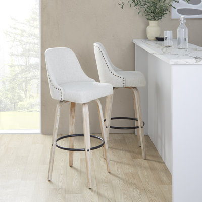 Tabouret de bar clouté 30 po à hauteur fixe avec pieds en bois cintré et repose-pieds rond - ensemble de 2