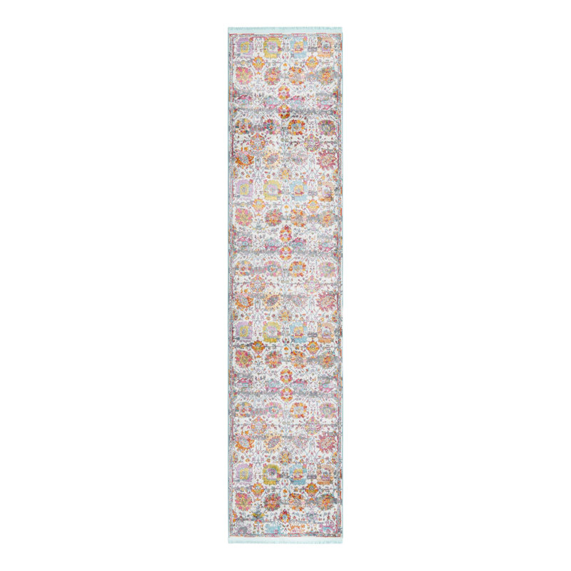 Tapis orange / gris / bleu Haefner, Tapis de couloir 2 pi 7 po x 12 pi