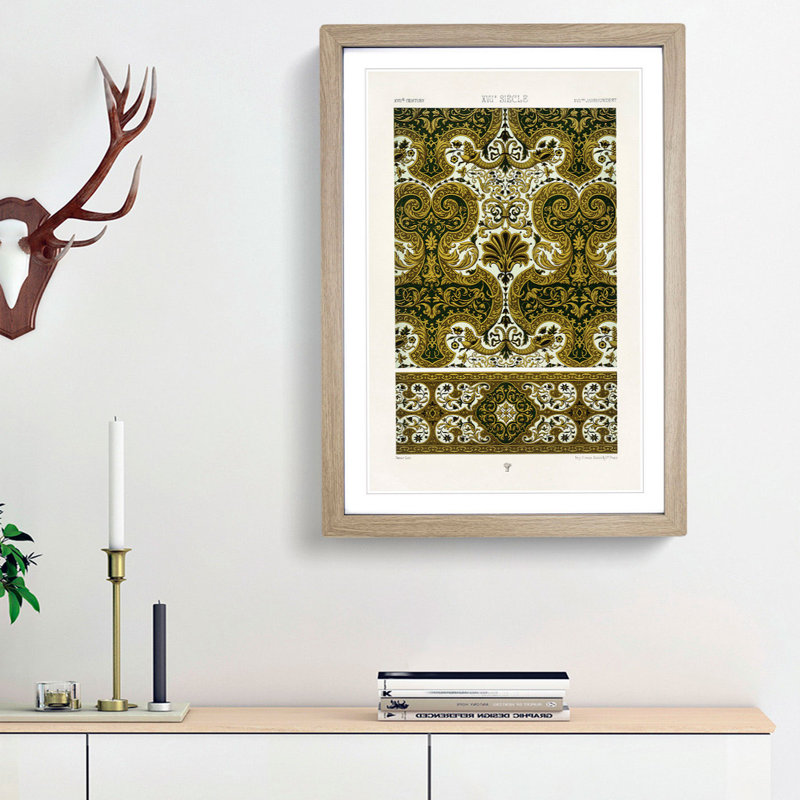 Ornate 17th Century Pattern by Albert Racinet - Picture Frame Painting Print, 48cm H x 36cm W x 2cm D, Oak Framed