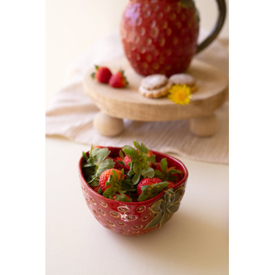  Bol décoratif en céramique avec plateau de service fraise rouge et vert