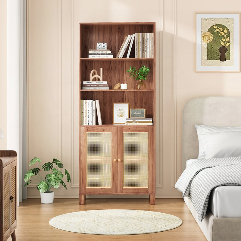 Stylish Rattan Door Bookcase with Ample Storage, Perfect for Versatile and Durable Home Decor., Natural