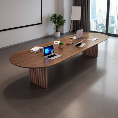 Nut-Brown Solid Pine Wood Oval Conference Table by Latitude Run