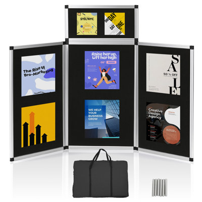 Tableau d'affichage pliable 3 + 1, tableau d'affichage en aluminium avec sac de transport portable