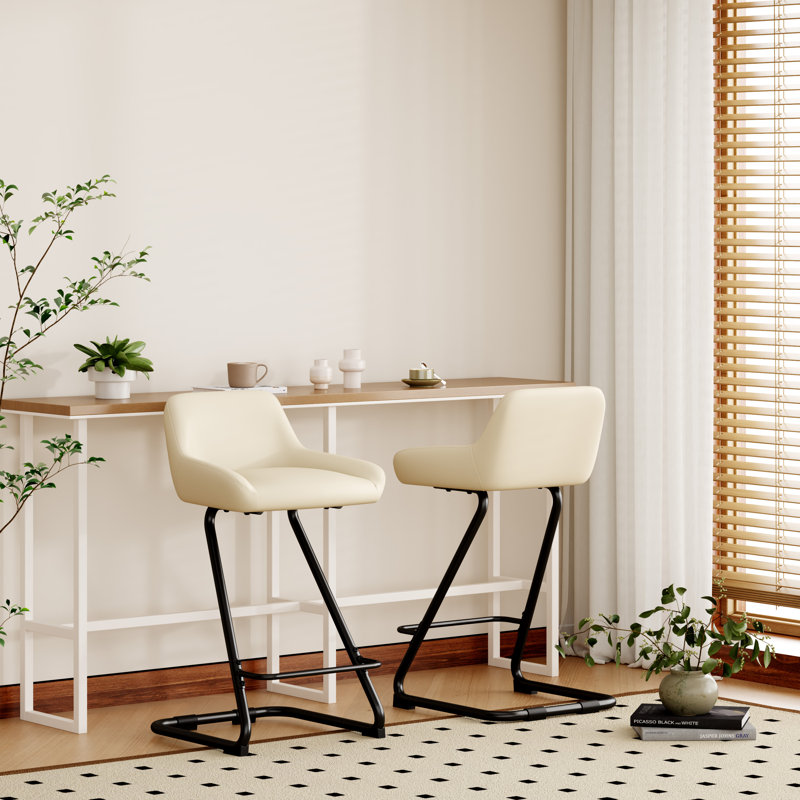 Upholstered Counter Stool With Metal Frame, Beige, Bar Stool (30” Seat Height)