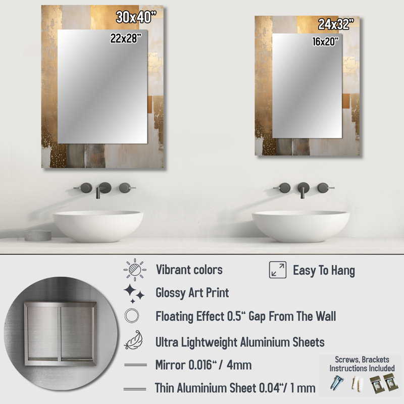 Beige et or, minimalisme moderne scandinave zen - grand miroir scandinave, miroir mural décoratif scandinave, impression d'art en métal