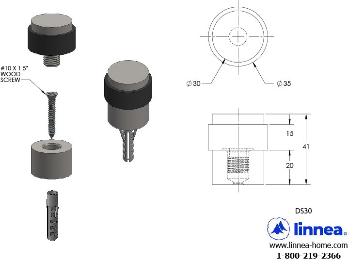 Stainless Steel Floor Mount Stop, Satin Black, 1.57" H x 1.18" W x 1.18" D