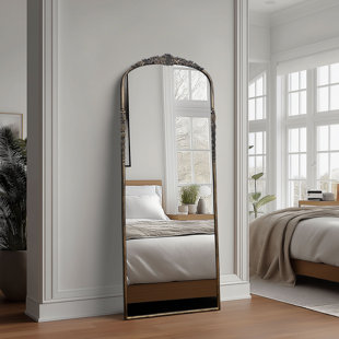 Arched Antique Ornate Full Length Floor Mirror /Free Standing,24x65 inch, Vintage Black