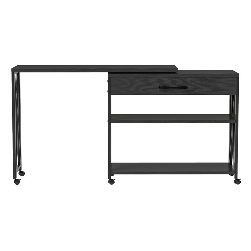 360° Rotating L-Shaped Writing Desk with Storage, Black
