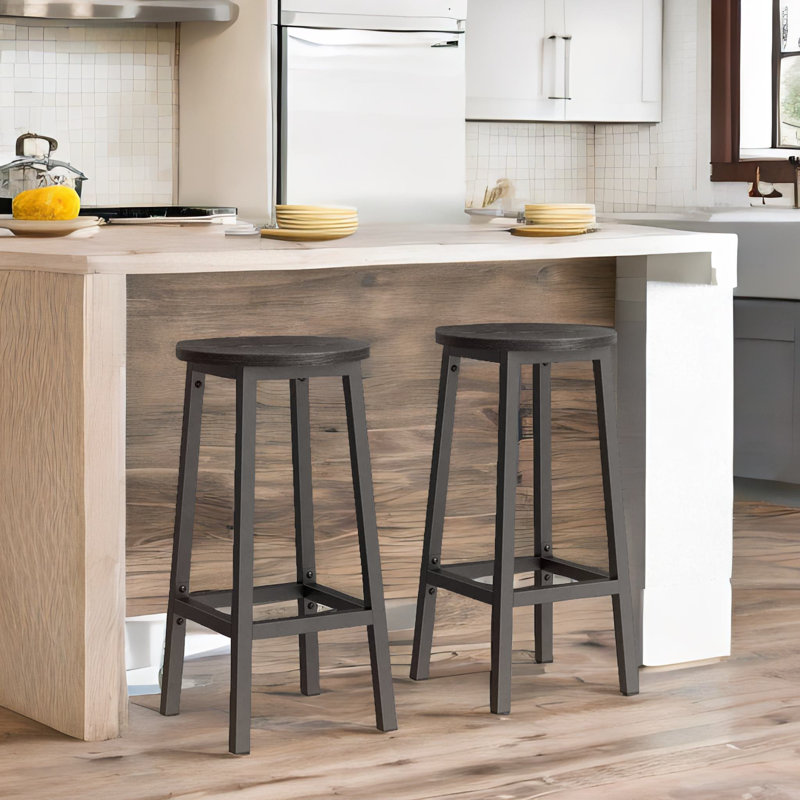 2PC Bar Stools With Metal Frame, Black