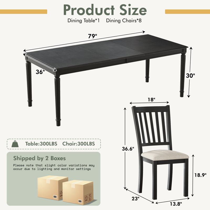 8 - Person Farmhouse Rectangular Solid Wood Dining Set, Gray/white, Gray, Gray/Beige