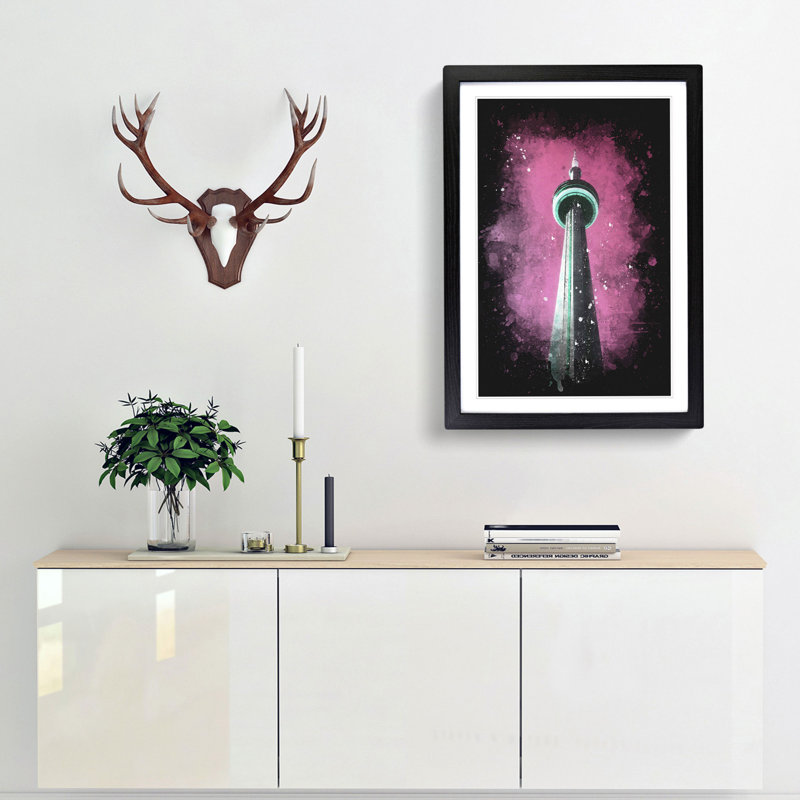CN Tower In Toronto Canada - Single Picture Frame Painting on MDF, 87cm H x 62cm W x 2cm D, Black Framed