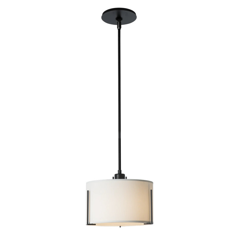 Luminaire suspendu cylindrique unique à 3 lumières Exos, Petit, Abat-jour naturel Anna, Noir