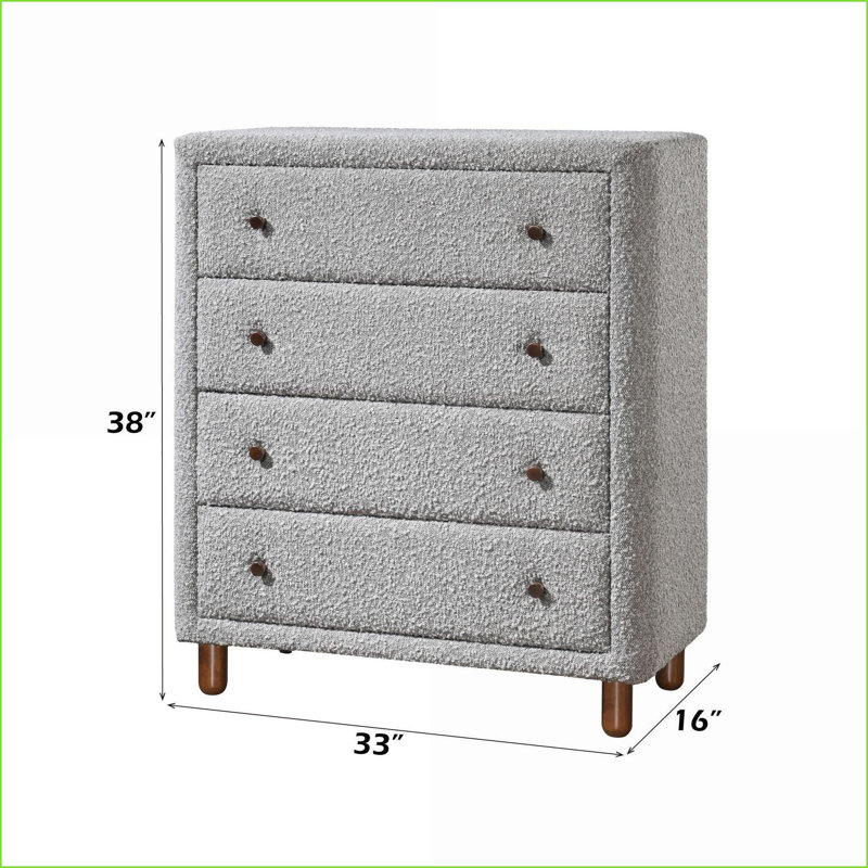 Commode, commode contemporaine à 4 tiroirs gris Boucle | Gris | Boucle