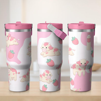 30 oz Tumbler  with Lid and handle  Stainless steel  Insulated tumblers  Cute water bottle with Flip(cat pattern)