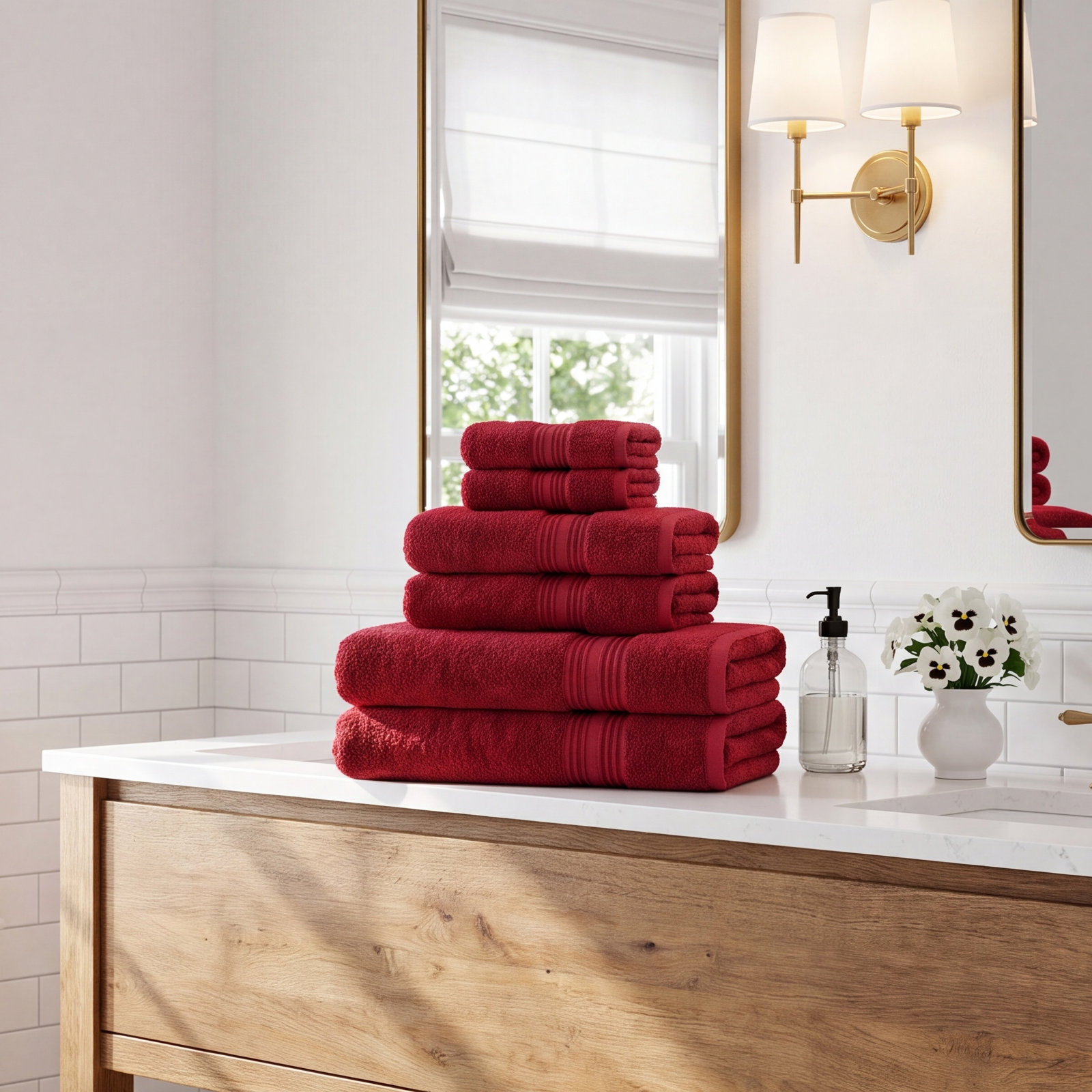 8-Piece Zero-Twist Cotton Towel Set, Crimson