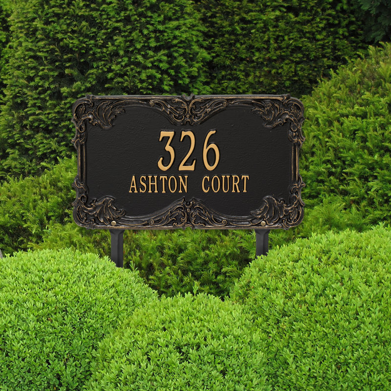 Signature Series 2-Line Lawn Address Sign, Black, Gold, Yes