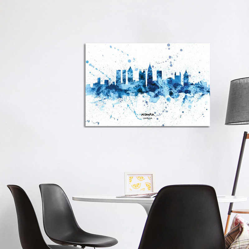 Atlanta Georgia Skyline Splash Blue by Michael Tompsett - Wrapped Canvas Print, 101.6 cm H x 66.04 cm W x 1.91 cm D