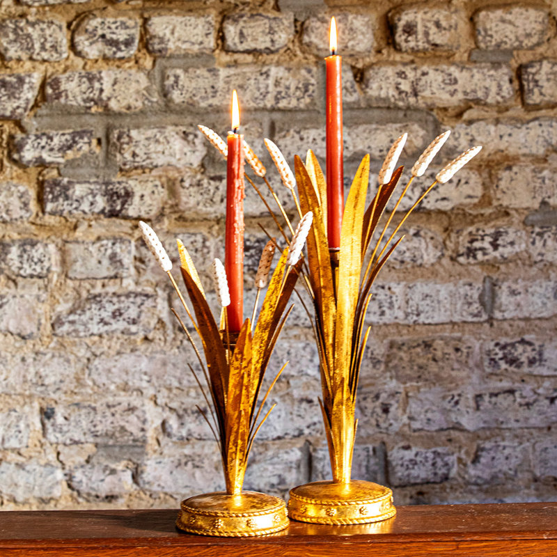 Forest Walk Wheat Candlestick - Gold, 13" H x 8.5" W x 5" D