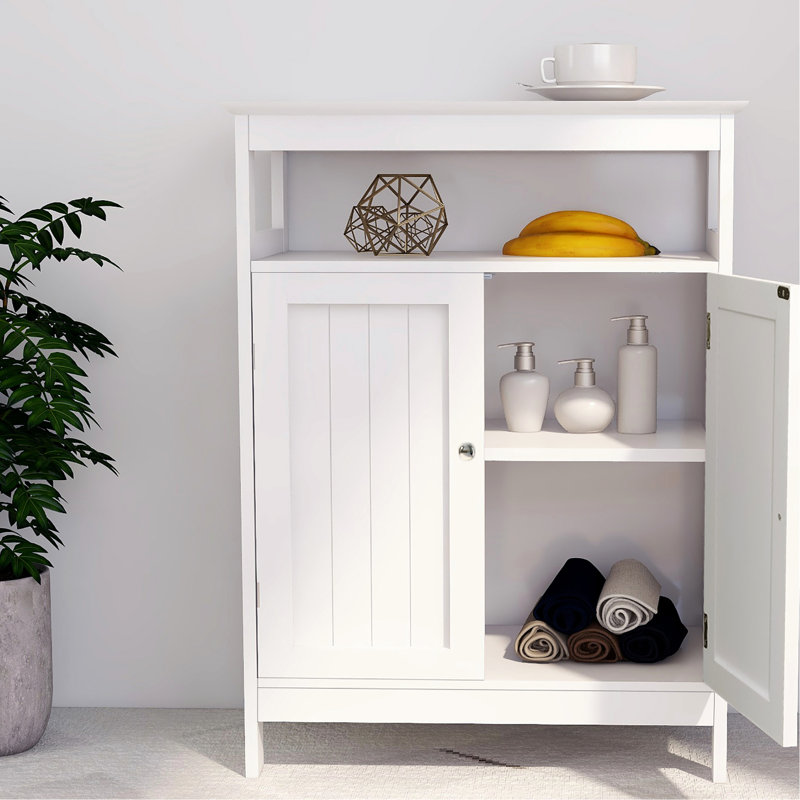 Armoire de rangement pour salle de bain en blanc, modèle à double porte, peint, espace abondant, instructions d'assemblage sans effort