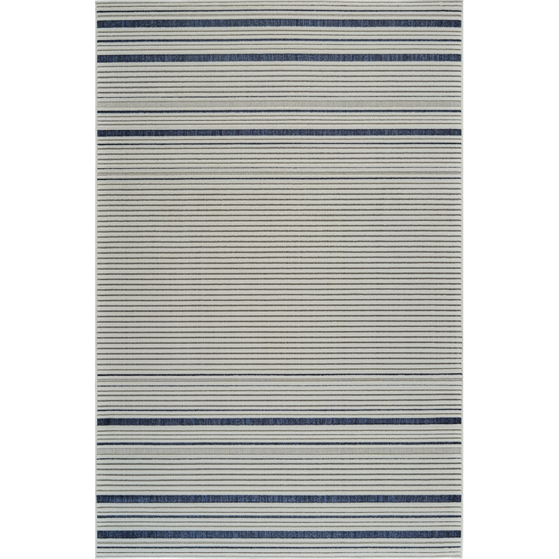 Rug Branch Maris 5' x 7' (5'3" x 7'1") Cream/Blue Striped Indoor Area Rug, Contemporary, Low Pile, Stain-Resistant Carpet - Living Room, Bedroom, Dining Room, and Kitchen