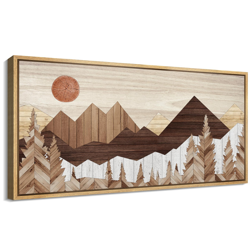 «Western Wood Effect Landscape Rustic Peaks Sunrise Over The Mountains», reproduction d'art sur toile, H 30 po x l 60 po