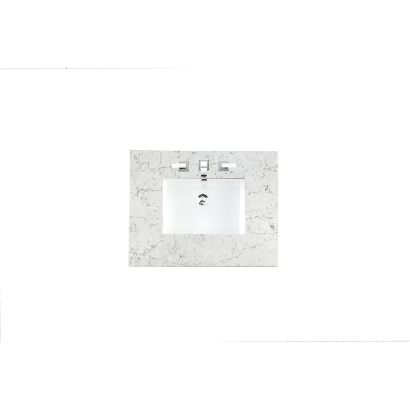 De Soto 31.3'' W Single Vanity, Bright White, Eternal Jasmine Pearl Quartz, 8" Widespread