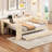Full Size Beige Upholstered Platform Bed With Storage Desk, 2 Ports And Trundle, Easy To Assemble Alone In Storage, Desk Charging Ports, Trundle For Apartments-563192632