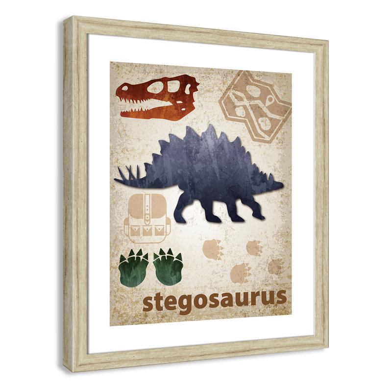Décalcomanie murale Dinosaures-02 ', H 26,5 po x l 22,5 po x P 0,625 po, Cadre plat beige